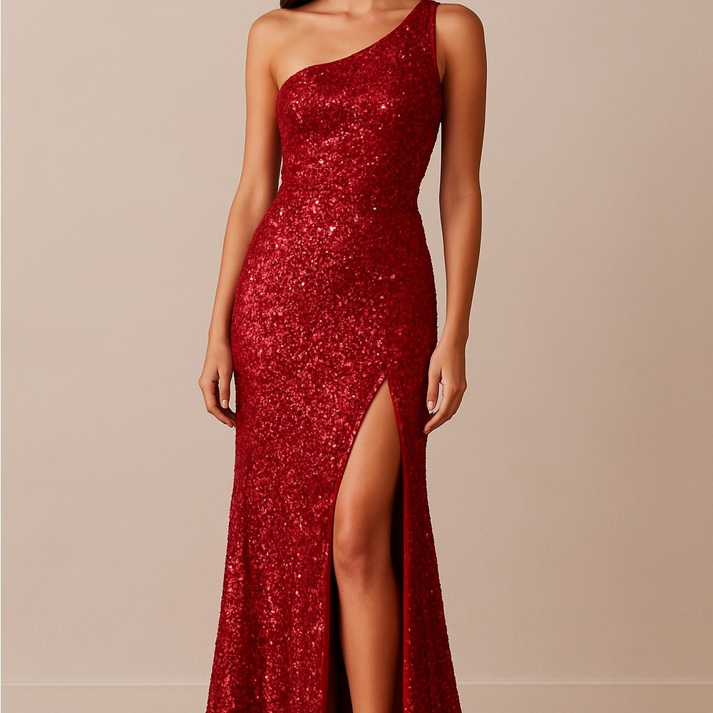 Elegant Red One-Shoulder Sequin Dress